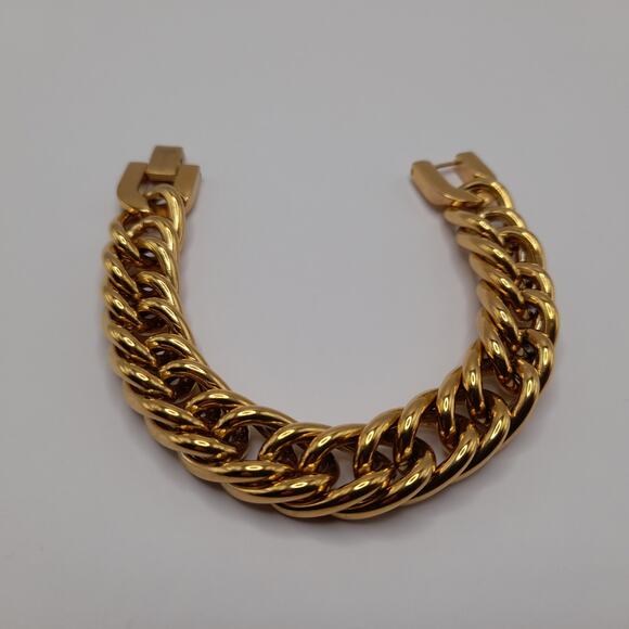 Men's Stainless Steel Gold Plated Chunky Bracelet, 7 Inches, Signed STEELTIME - Picture 2 of 10